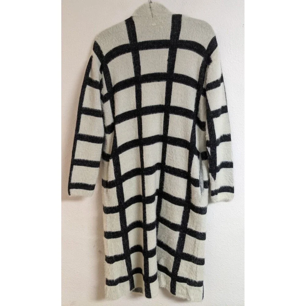 Women's Fashion Apparel & Accessories Black/White Long Duster Open Sweater S/M - Picture 6 of 9